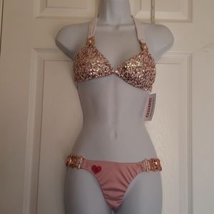 Pinkini embellished jeweled sparkly swimsuit. Tag size small but fits like XXS.